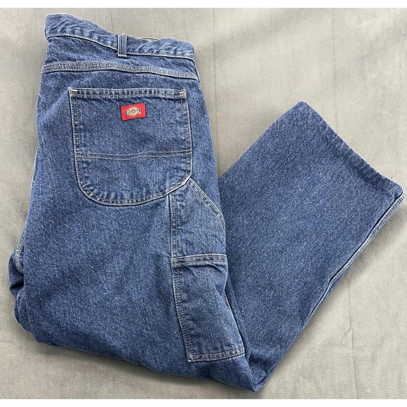 Dickies Jeans Mens 38x30 Blue Carpenter Workwear Hammer Loop Cotton 1993SNB - Picture 1 of 10